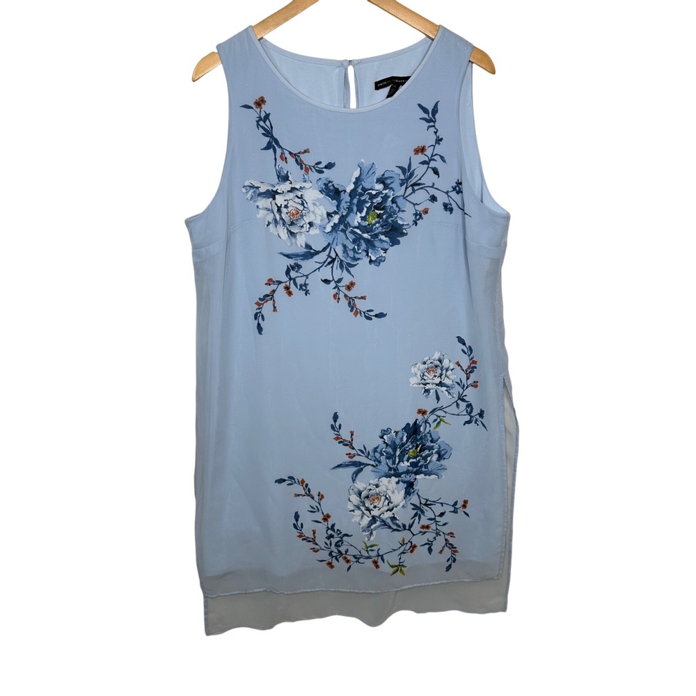 NWT White House Black Market Floral Chiffon Soft Sky Shift Dress size XL Blue